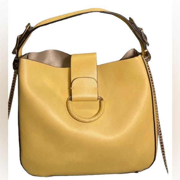 Zara Bags Zara Yellow Bucket Bag Yellow Faux Leather Tote Like New